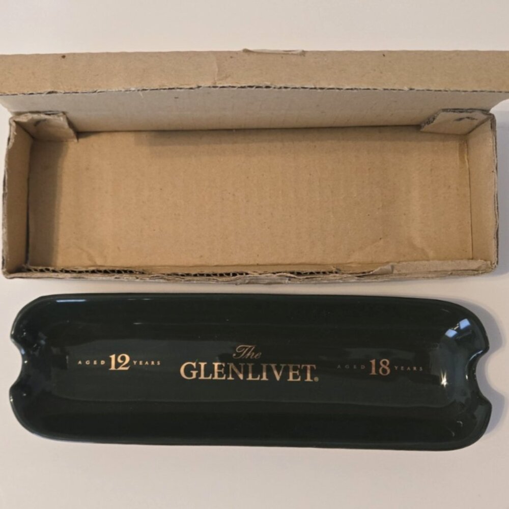 The Glenlivet Cigar Ashtray Ceramic Rare Green & Gold Aged 12 Years + 18 Years